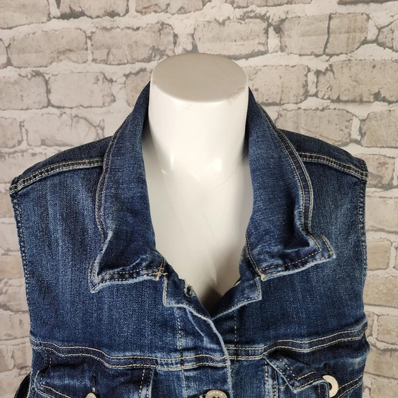 Torrid Denim Vest Button Front Flap Chest Pockets Stretch Medium  Blue Size 3 - Picture 7 of 13